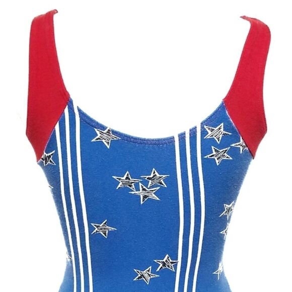 VINTAGE 70s Cobblestone Marika Stars And Stripes Bodysuit Tights Aerobics Outfit - Picture 10 of 16